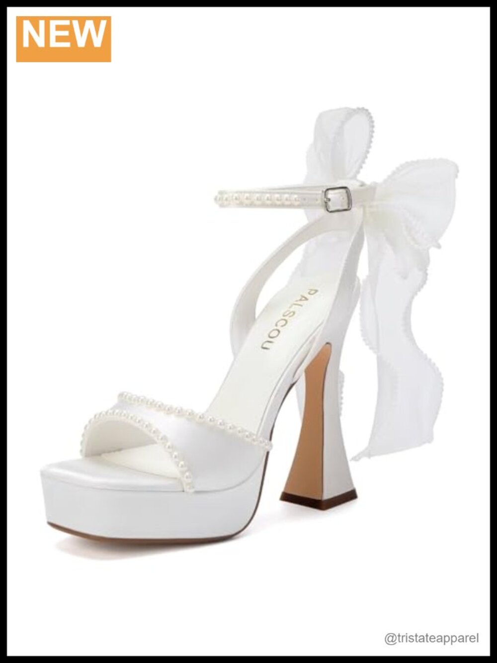 Platform Wedding Shoes Bride Bow Pearl Heels Open Toe Satin Bridal Sandals